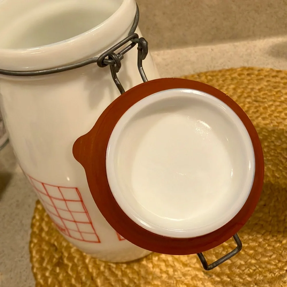 Vintage Wheaton 1.5L Milk Glass Flour & Sugar Jars/Canisters - Red & White
